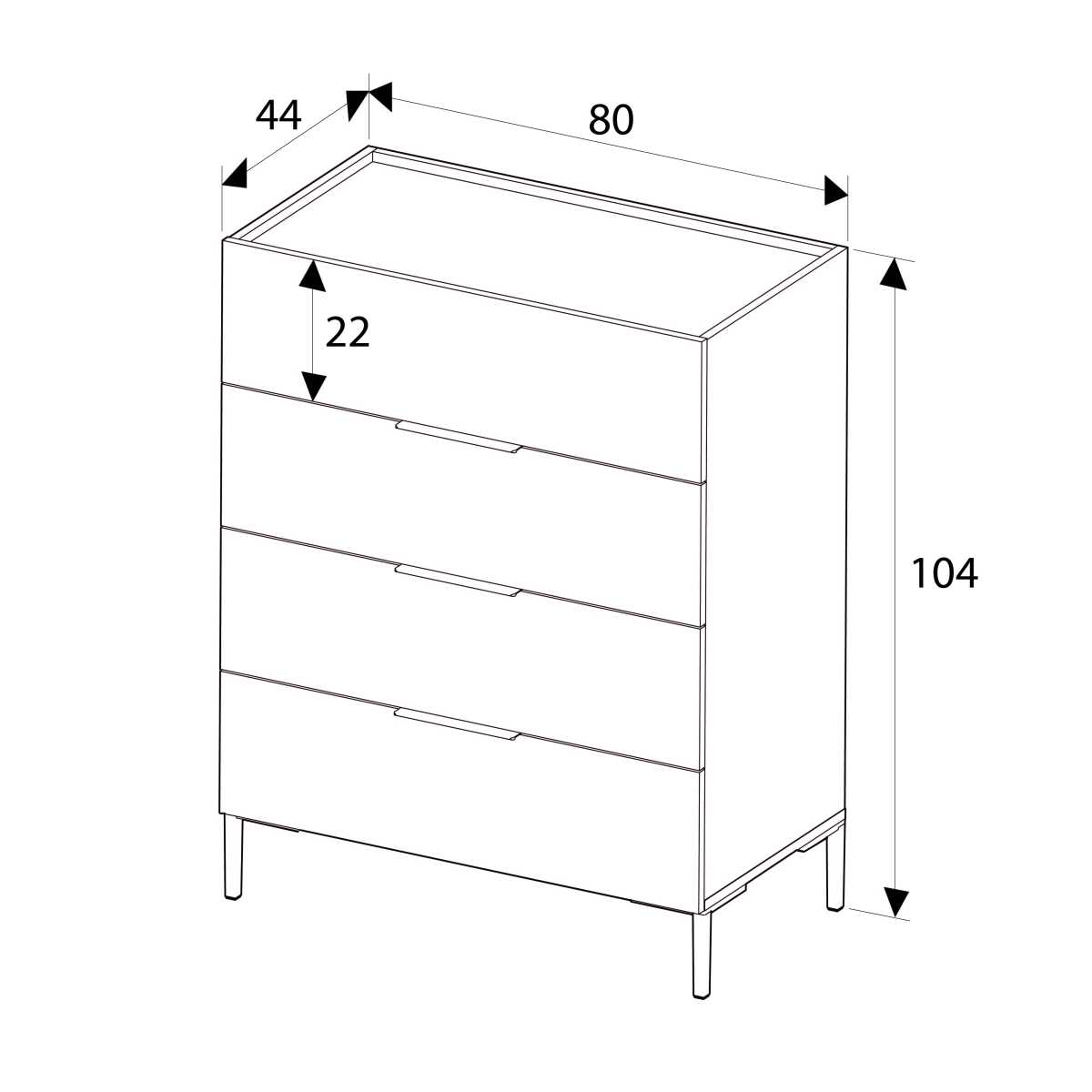 Comoda SFN-1740-DD-1 Home Collection® Oryana, 4 sertare, Alb - Nuc - Stejar, 80x104x44 cm - Alb | SKU: SFN-1740-DD-1, SFN-1740-OO-1, SFN-1740-FF-1