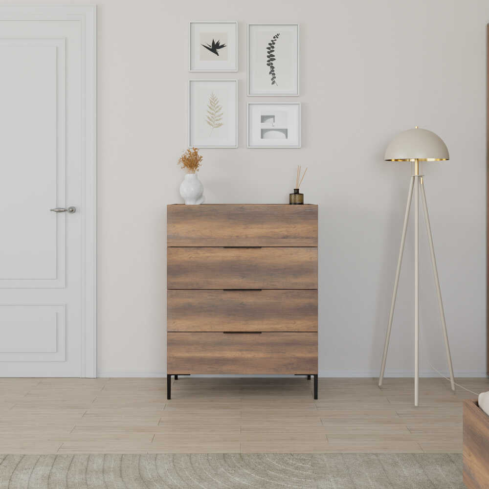 Comoda SFN-1740-DD-1 Home Collection® Oryana, 4 sertare, Alb - Nuc - Stejar, 80x104x44 cm - Nuc | SKU: SFN-1740-DD-1, SFN-1740-OO-1, SFN-1740-FF-1