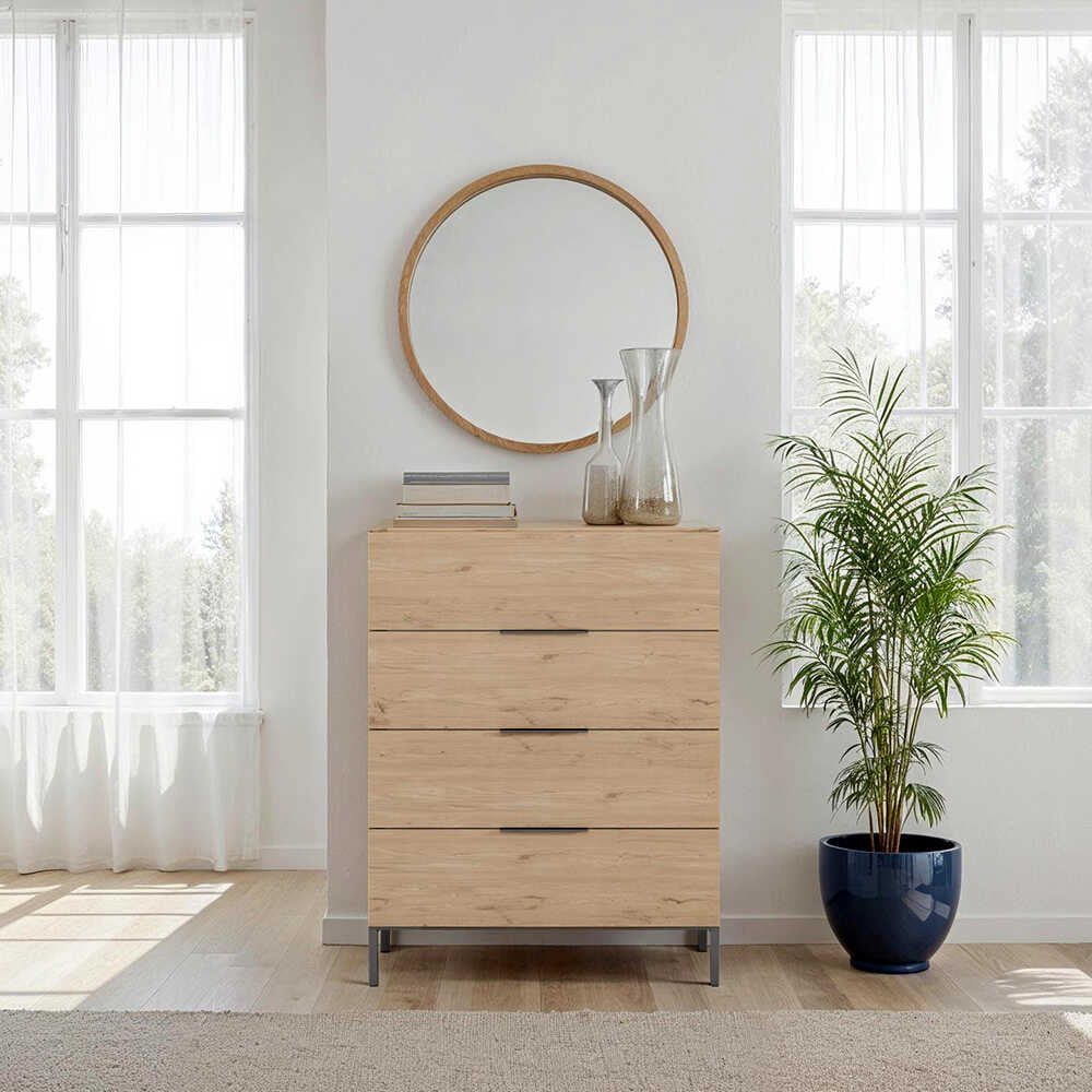 Comoda SFN-1740-DD-1 Home Collection® Oryana, 4 sertare, Alb - Nuc - Stejar, 80x104x44 cm - Comoda SFN-1740-DD-1 home collection Oryana, 4 sertare, Alb - Nuc - Stejar, 80x104x44 cm - SFN-1740-FF-1 | SKU: SFN-1740-FF-1