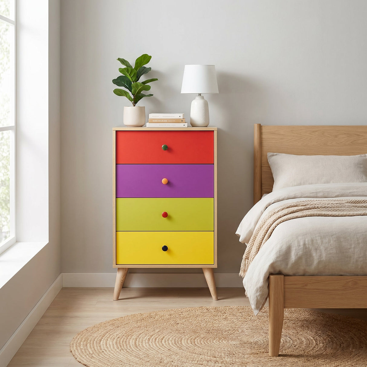 Comoda SFN-940-SX-1 Home Collection® Rainbow, 4 sertare, Multicolor/Sonoma, 60x104x45 cm