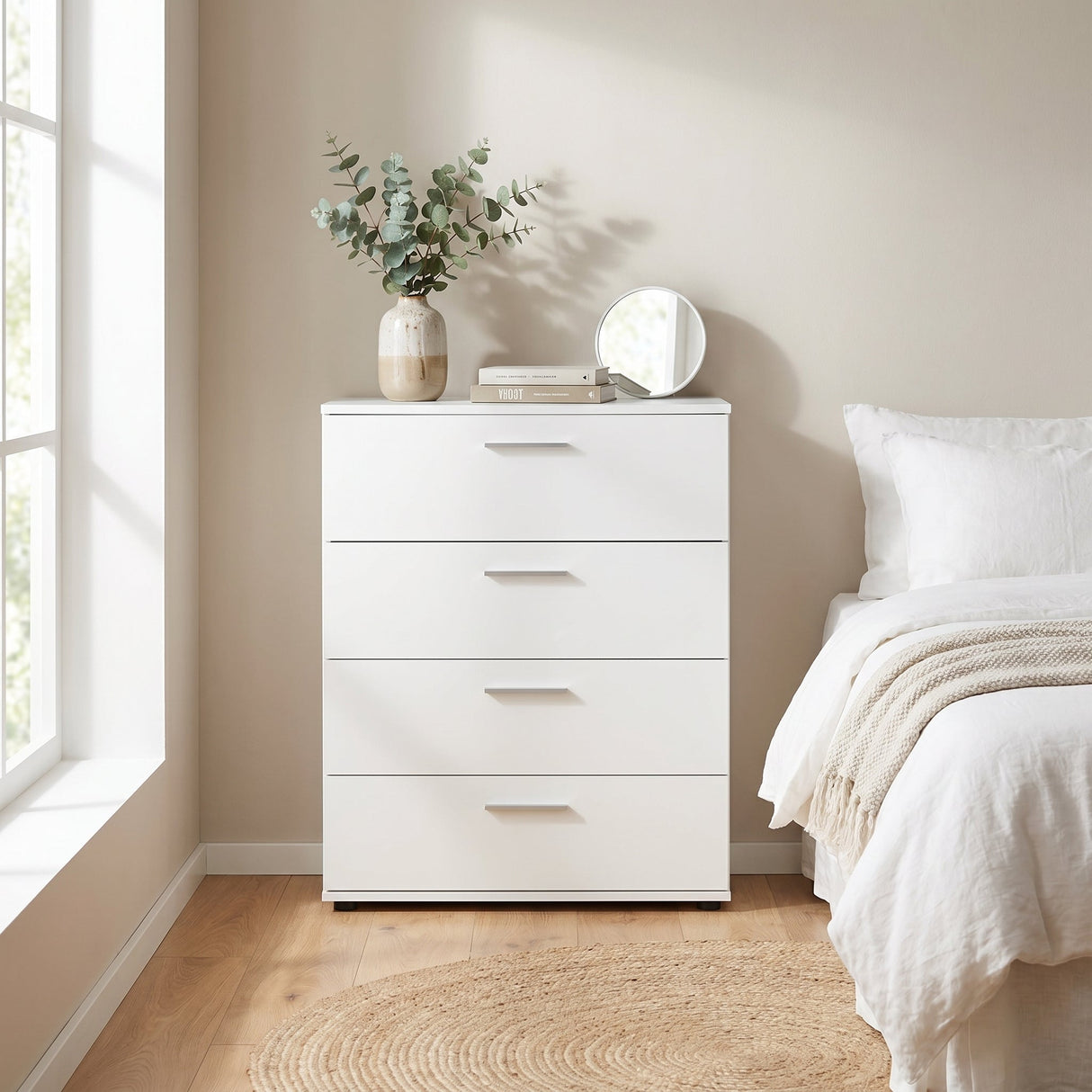 Comoda SFN-540-BB-1 Home Collection® Trendline, 4 sertare, Alb - Nuc, 73x96x44 cm - Alb | SKU: SFN-540-BB-1