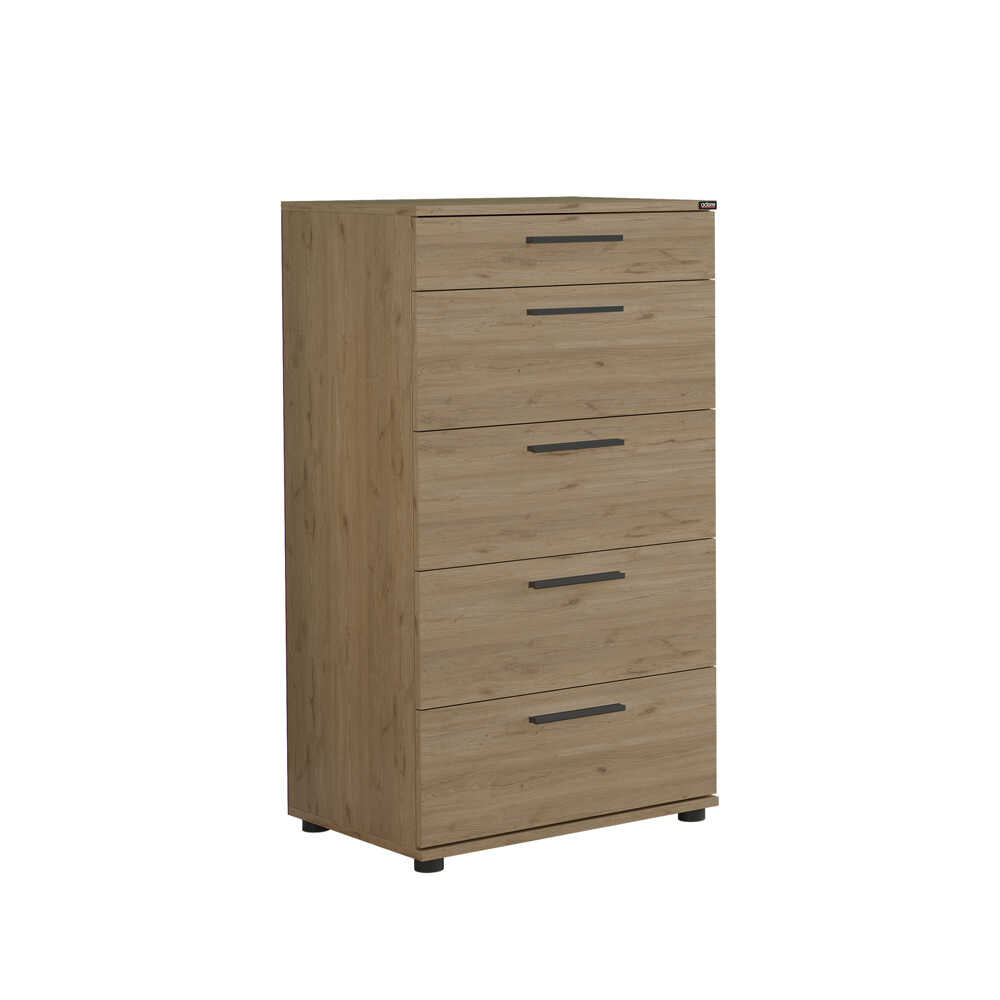 Comoda SFN-550-FF-1 Home Collection® Trendline cu 5 sertare, Alb - Maro - Stejar - Mov, 60x108x44 cm - Stejar | SKU: SFN-550-FF-1
