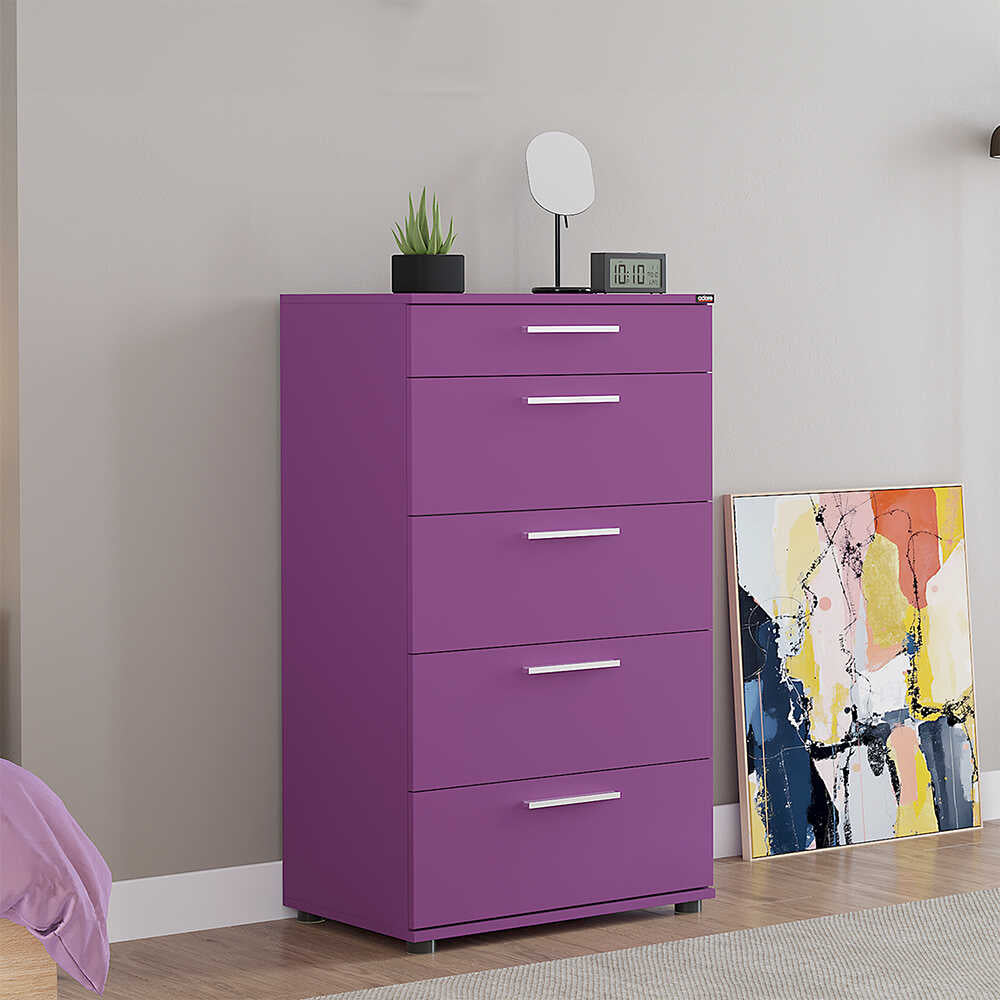Comoda SFN-550-FF-1 Home Collection® Trendline cu 5 sertare, Alb - Maro - Stejar - Mov, 60x108x44 cm - Mov | SKU: SFN-550-FF-1, SFN-550-BB-1, SFN-550-OO-1, SFN-550-UU-1