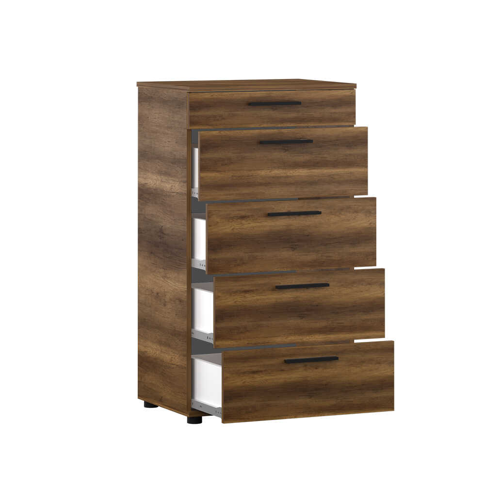 Comoda SFN-550-FF-1 Home Collection® Trendline cu 5 sertare, Alb - Maro - Stejar - Mov, 60x108x44 cm - Maro | SKU: SFN-550-OO-1