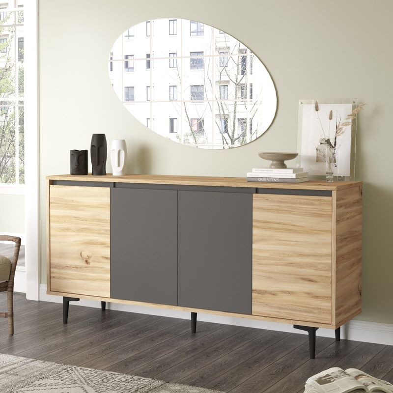 Comoda Augusta, stejar-antracit, 160x40x78 cm