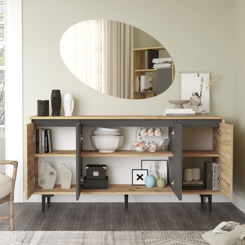 Comoda Augusta, stejar-antracit, 160x40x78 cm