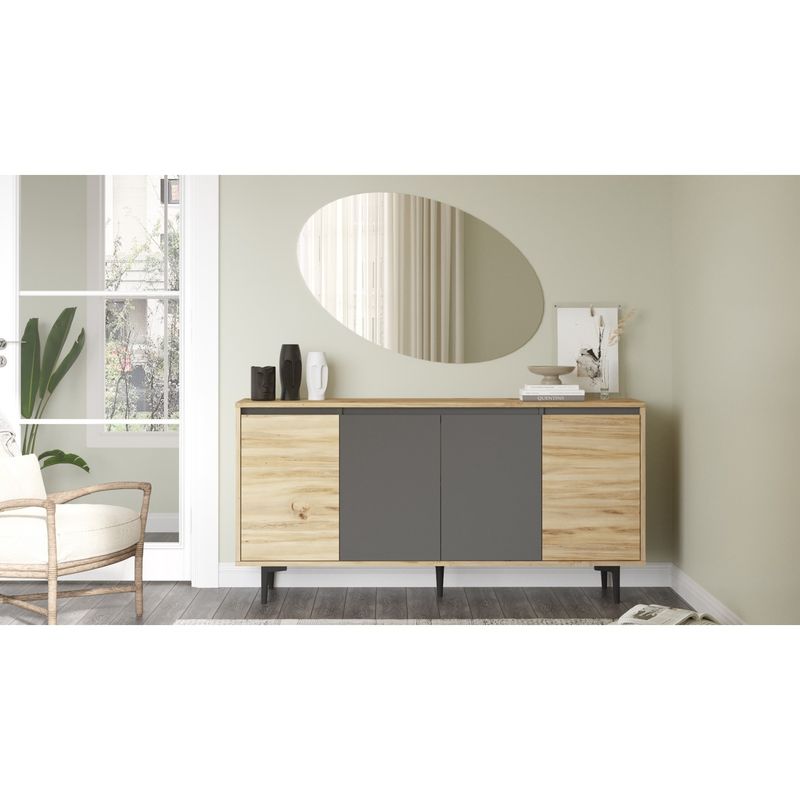 Comoda Augusta, stejar-antracit, 160x40x78 cm