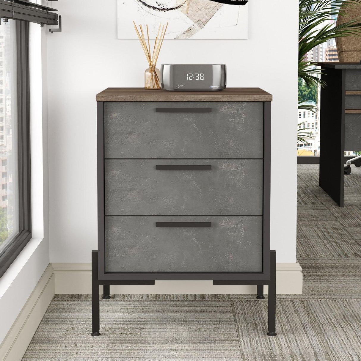 Comoda Birou - Rollbox cu 3 sertare Scandinav, Maro, 54x70x45 cm