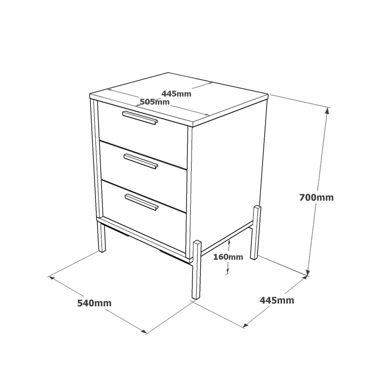 Comoda Birou - Rollbox cu 3 sertare Scandinav, Maro, 54x70x45 cm