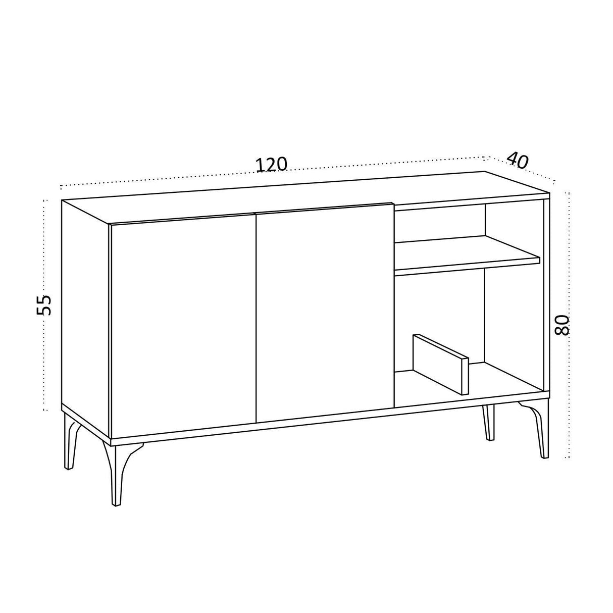 Comoda Galaxy cu 2 usi si Rafturi, Alb, 120x80x40 cm