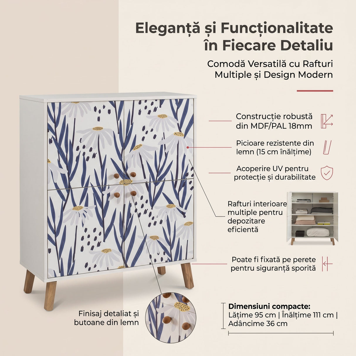 Comoda Multilux, 95x111x36 cm - Albastru