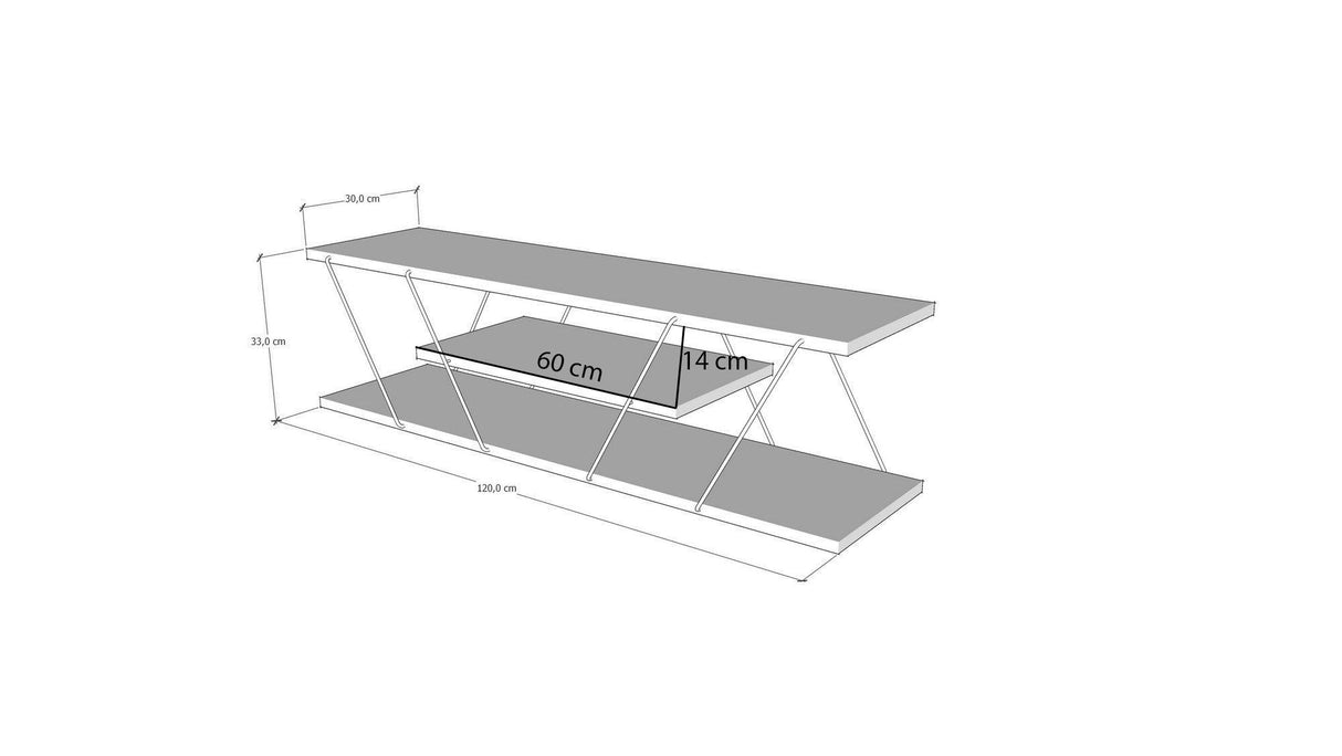Comoda Tv Alparslan cu Raft, Alb - Gri, 120x33x33 cm - Alb