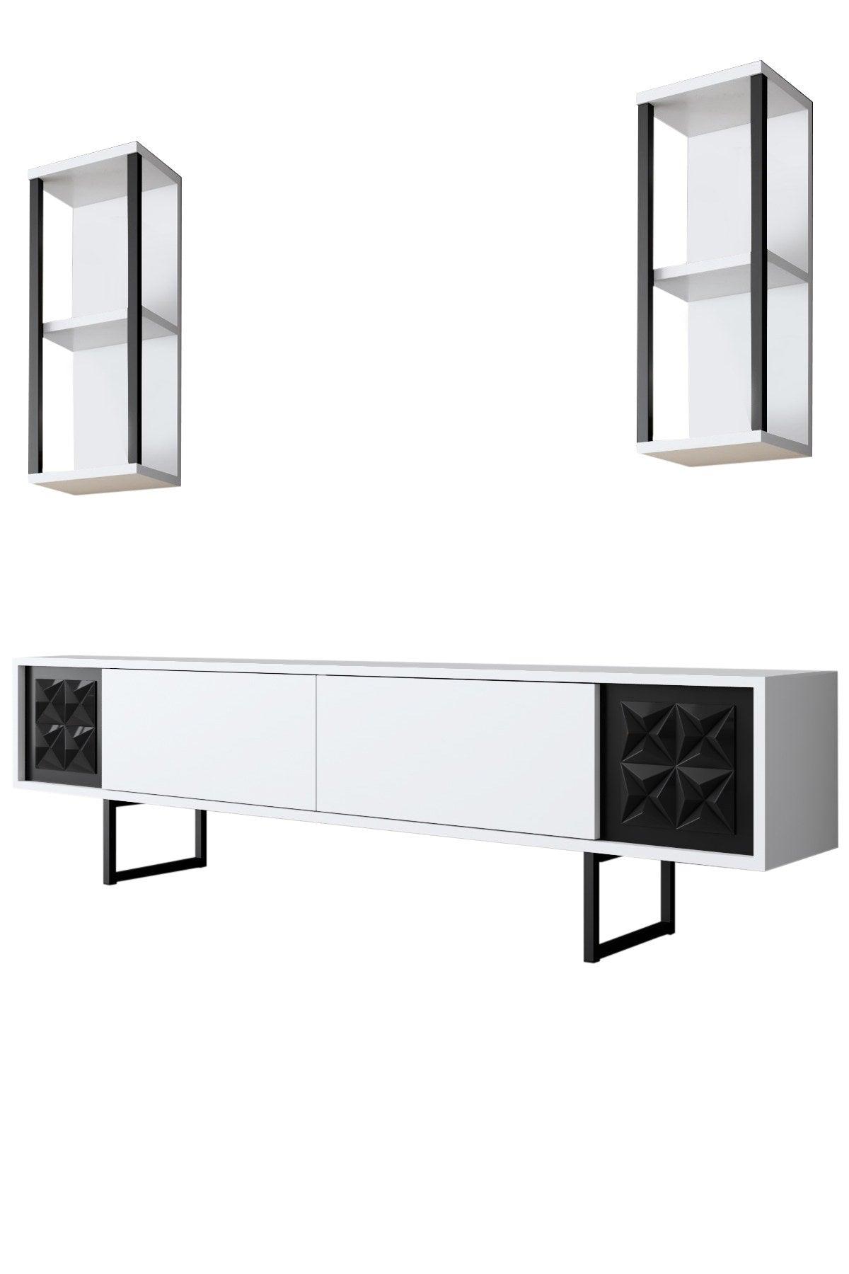 Comoda TV Black Line TV Stand Stylish, Gri, 180x30x18 cm - Alb negru