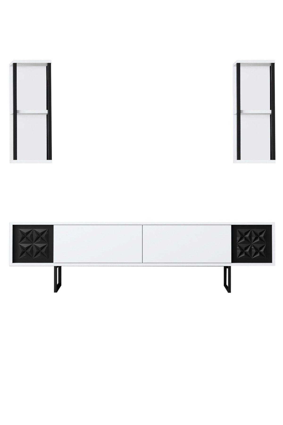 Comoda TV Black Line TV Stand Stylish, Gri, 180x30x18 cm - Alb negru