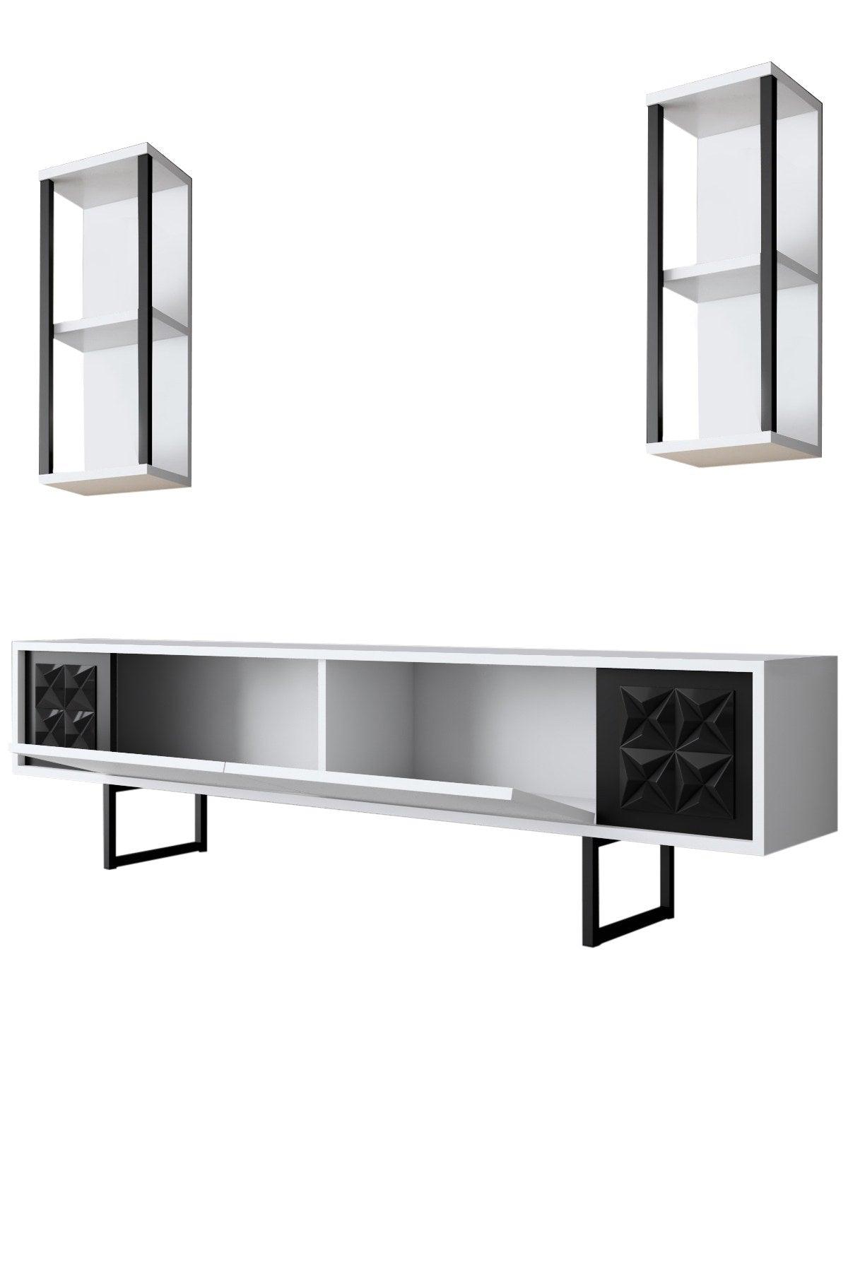 Comoda TV Black Line TV Stand Stylish, Gri, 180x30x18 cm - Alb negru