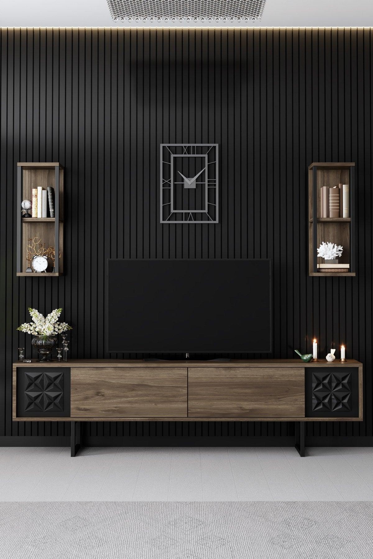 Comoda TV Black Line TV Stand Stylish, Gri, 180x30x18 cm - Nuc Negru
