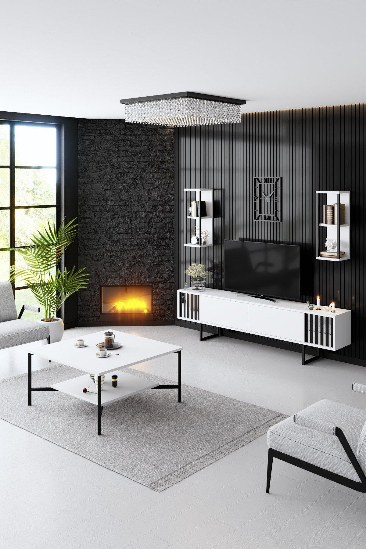 Comoda Tv Chrome Line Tv Stand Stylish, Gri, 180x30x18 cm - Alb