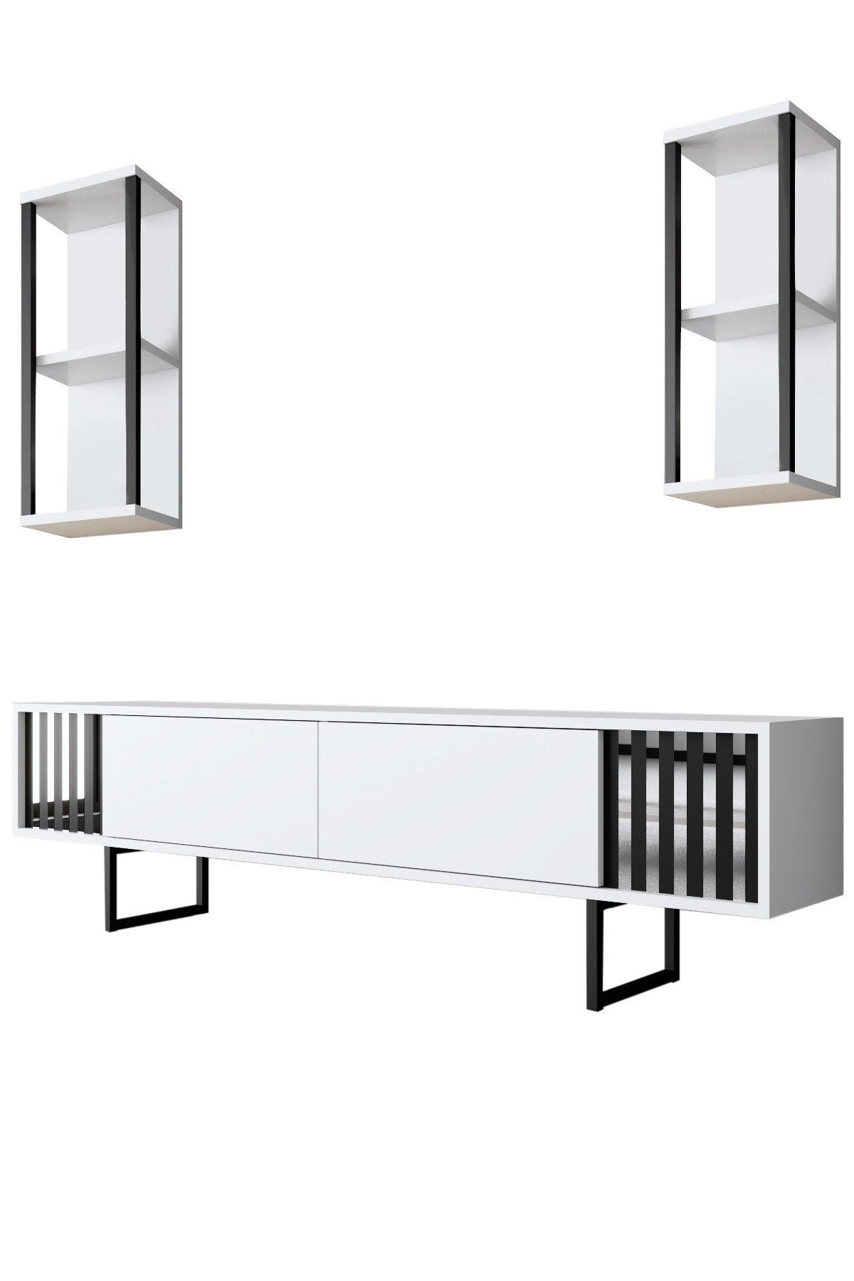 Comoda Tv Chrome Line Tv Stand Stylish, Gri, 180x30x18 cm - Alb