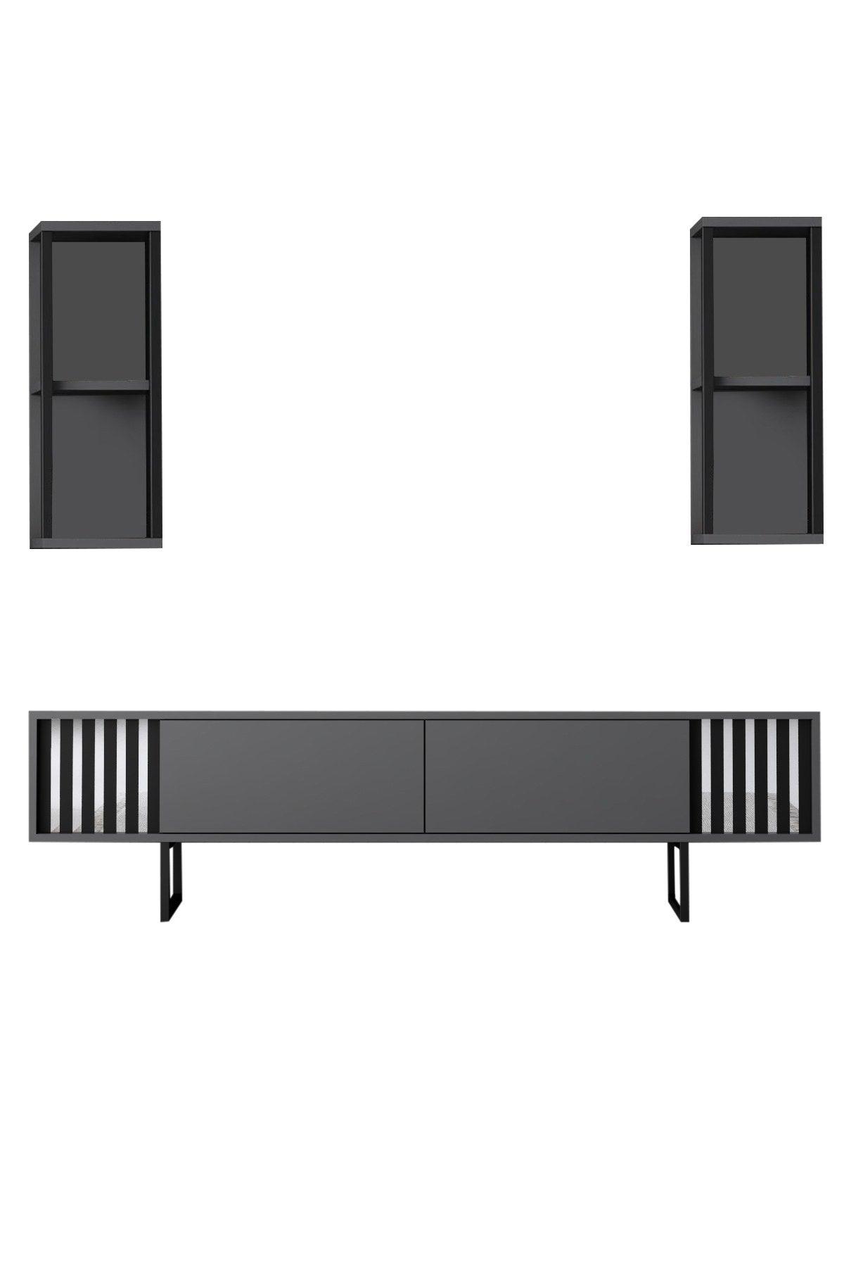 Comoda Tv Chrome Line Tv Stand Stylish, Gri, 180x30x18 cm - Negru
