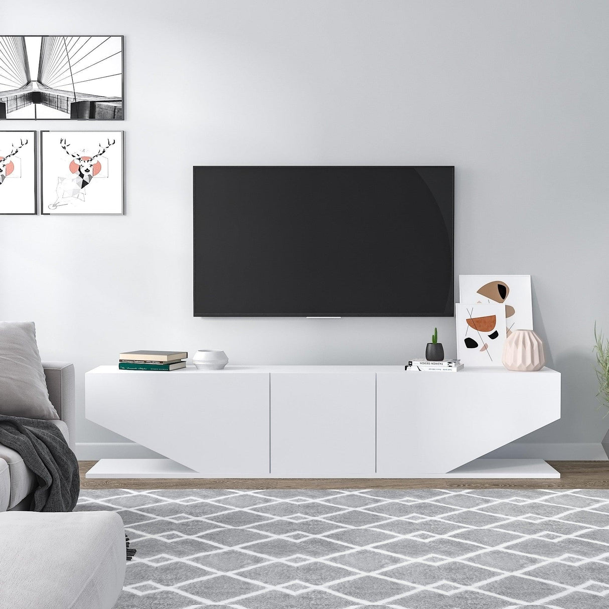 Comoda TV Cinera, Alb, 180x40x30 cm