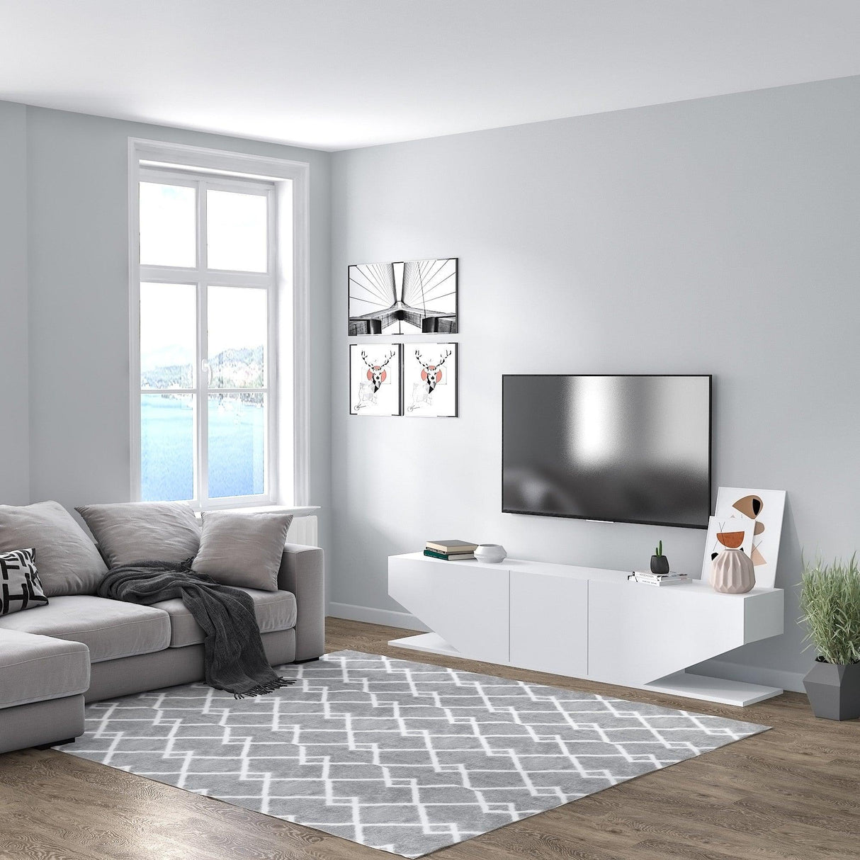 Comoda TV Cinera, Alb, 180x40x30 cm