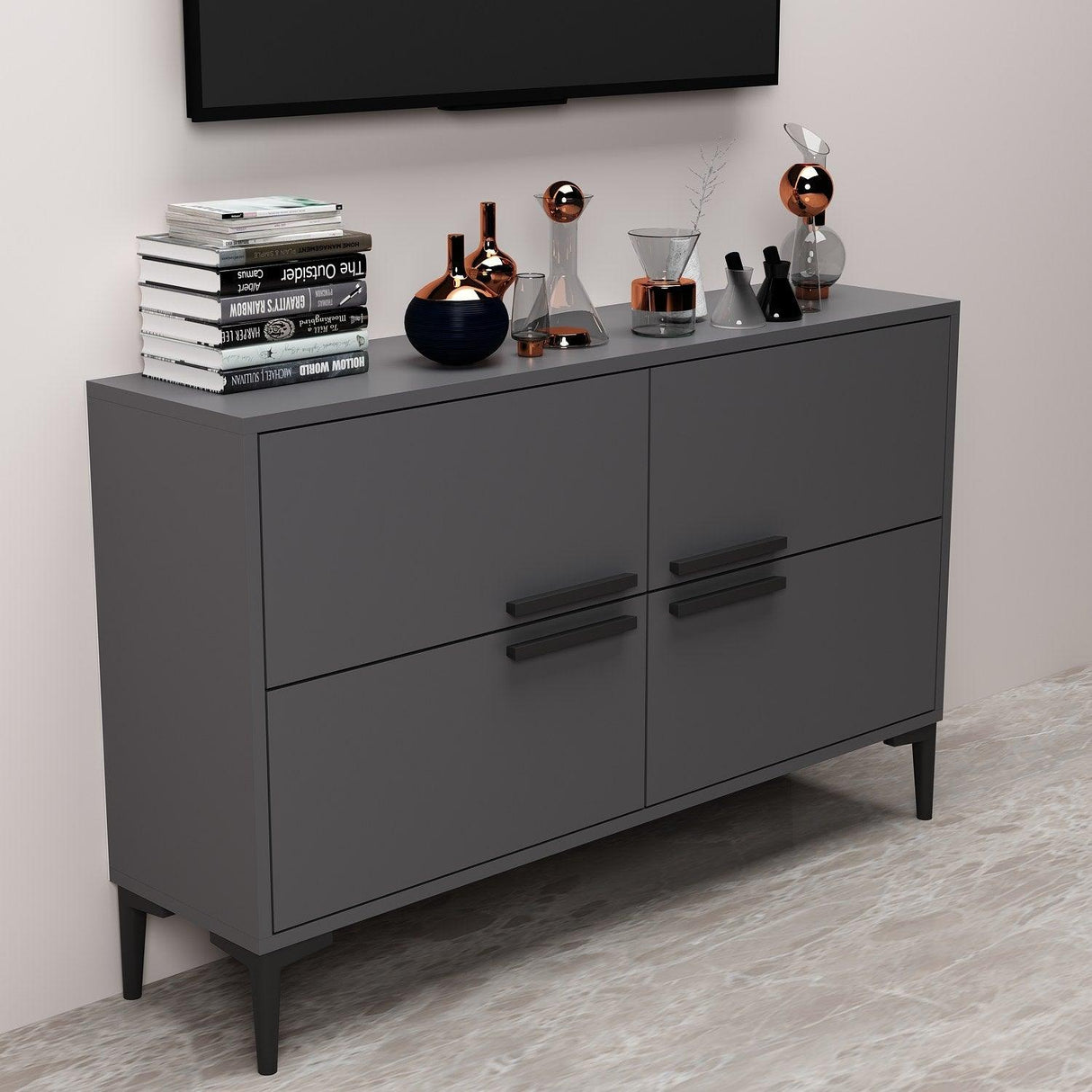 Comoda TV Ctn - Anthracite, Gri, 75x30x120 cm