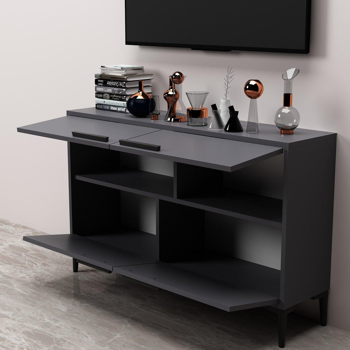 Comoda TV Ctn - Anthracite, Gri, 75x30x120 cm