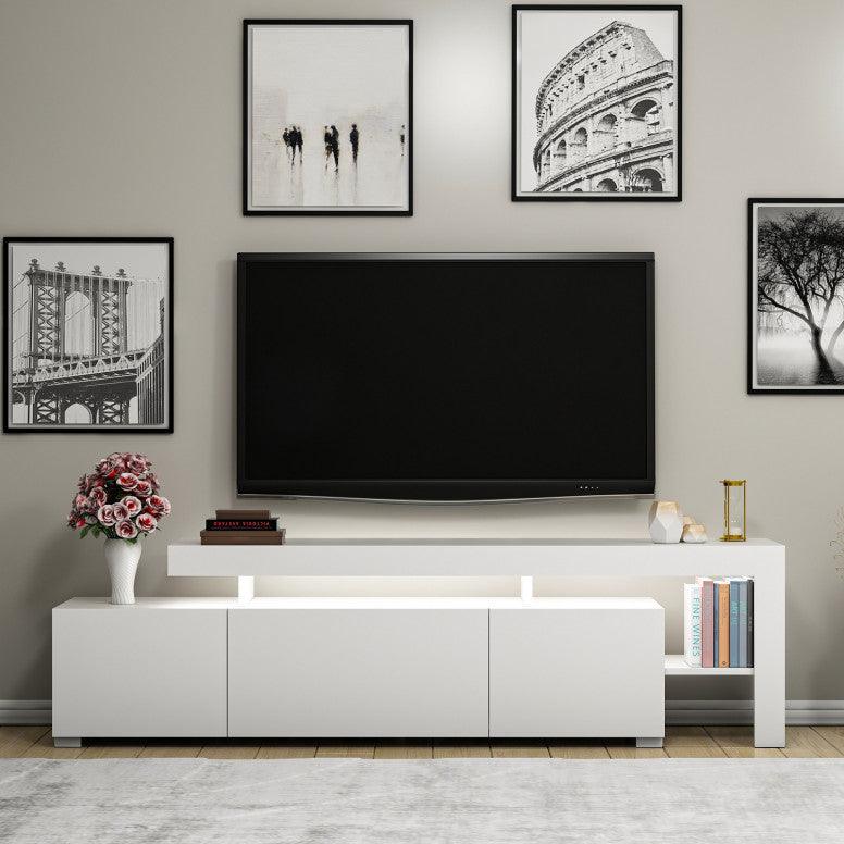 Comoda TV cu Led Beliz, Alb - Antracit - Nuc, 192x53x37 cm - Alb