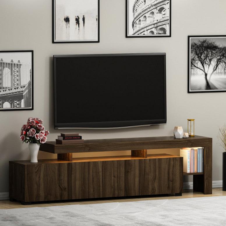Comoda TV cu Led Beliz, Alb - Antracit - Nuc, 192x53x37 cm - Nuc