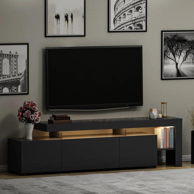 Comoda TV cu Led Beliz, Alb - Antracit - Nuc, 192x53x37 cm - Nuc