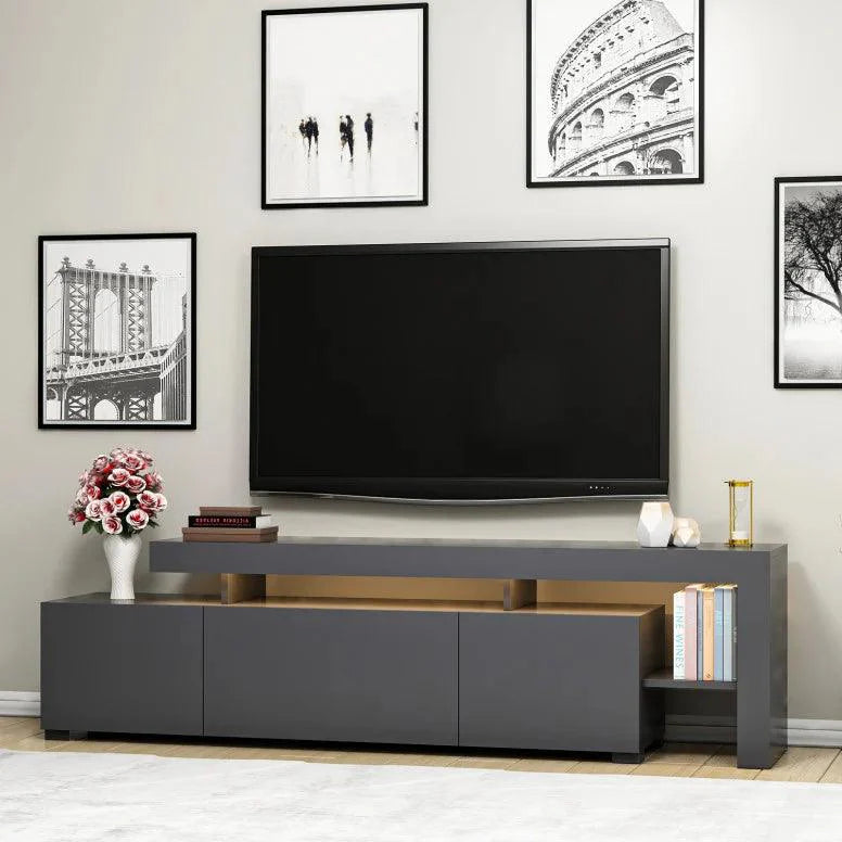Comoda TV cu Led Beliz, Alb - Antracit - Nuc, 192x53x37 cm - Antracit