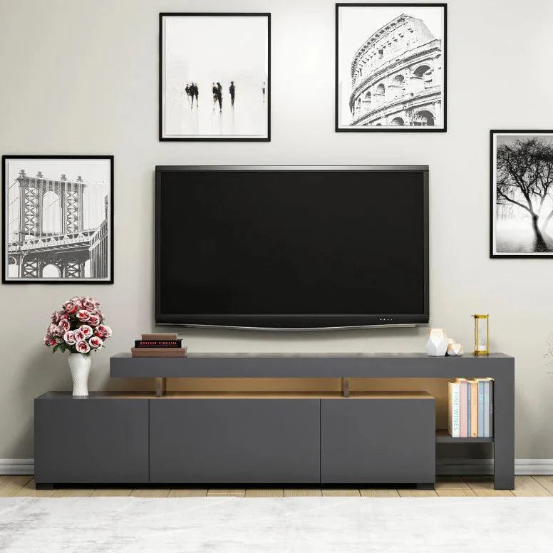 Comoda TV cu Led Beliz, Alb - Antracit - Nuc, 192x53x37 cm - Antracit