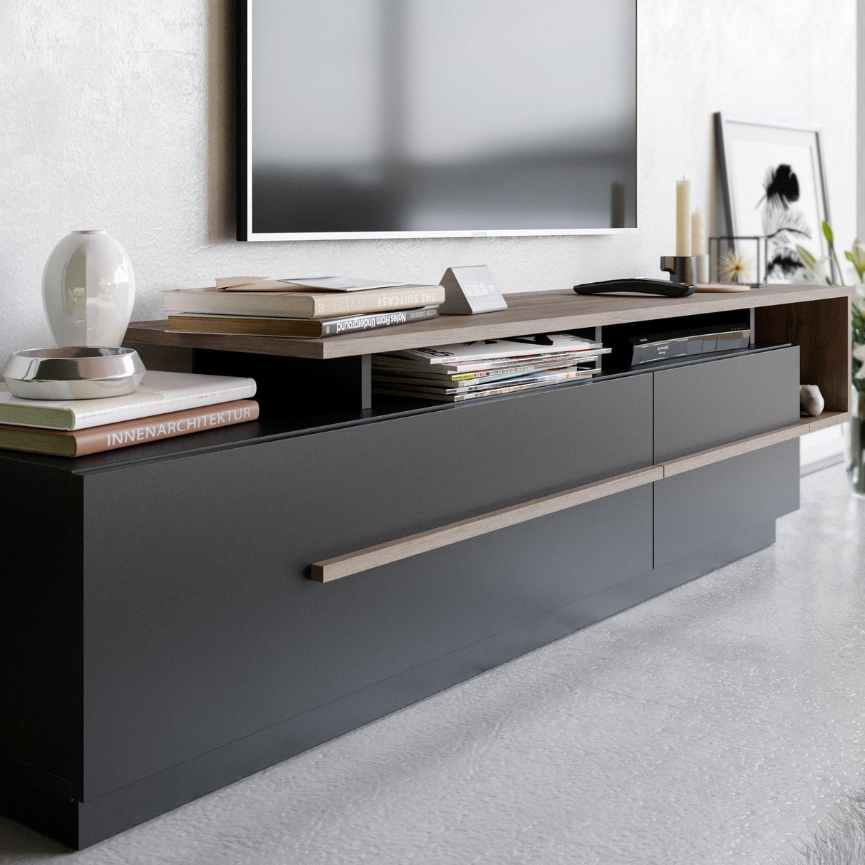Comoda Tv Deniz, Negru, 180x46x39 cm