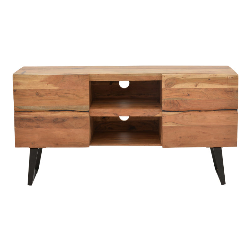Comoda TV Dervie lemn masiv de acacia, Natural, 130x43x66 cm