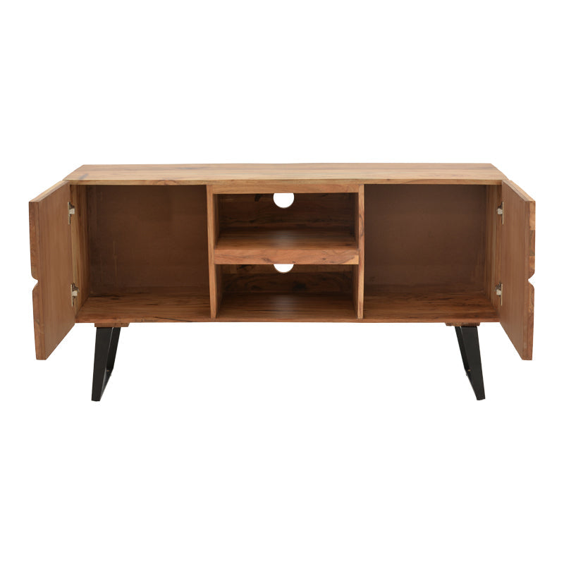 Comoda TV Dervie lemn masiv de acacia, Natural, 130x43x66 cm