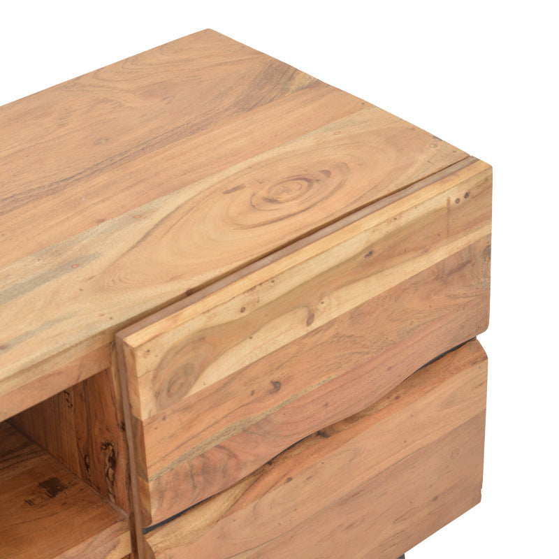 Comoda TV Dervie lemn masiv de acacia, Natural, 130x43x66 cm