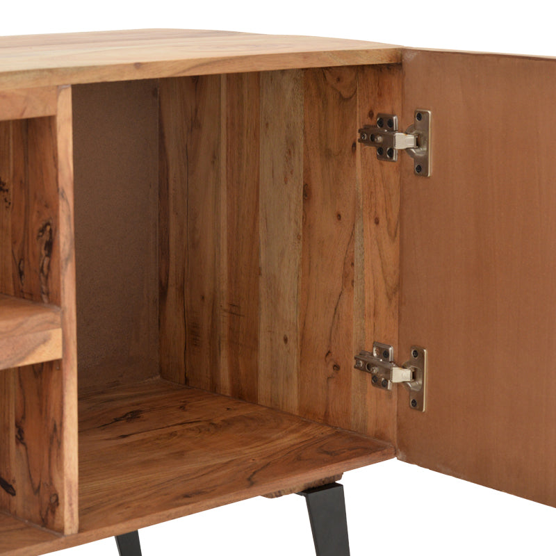 Comoda TV Dervie lemn masiv de acacia, Natural, 130x43x66 cm