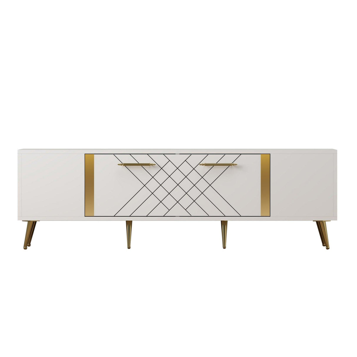 Comoda Tv Detas - White, Gold, Alb, 150x48x35 cm