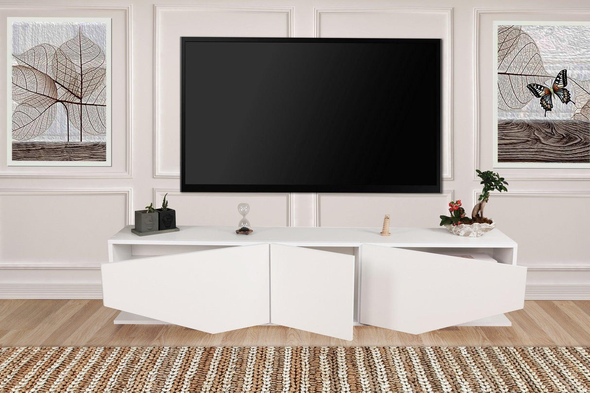 Comoda Tv Elegant cu 3 usi, Alb, 180x40x30 cm