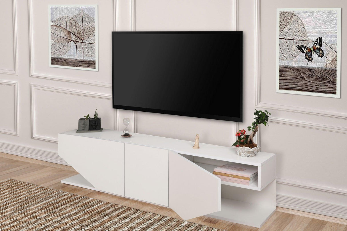 Comoda Tv Elegant cu 3 usi, Alb, 180x40x30 cm