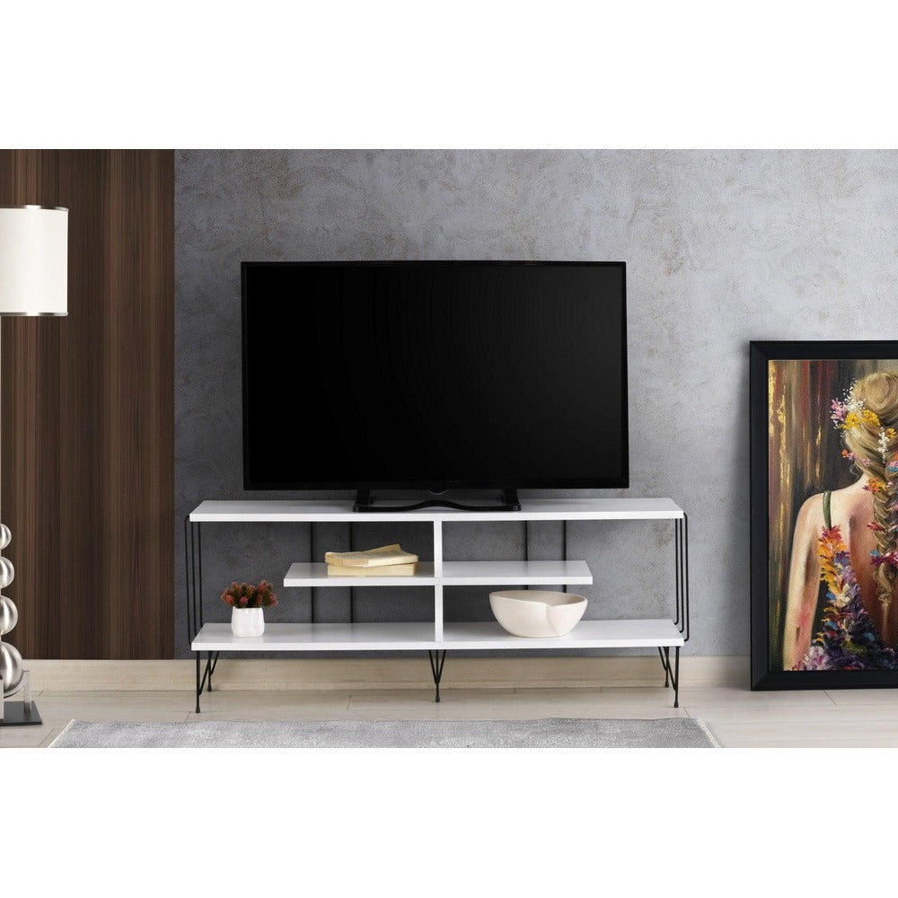 Comoda TV Eze, Crem - Alb - Maro - Gri, 120x45x30 cm - Alb