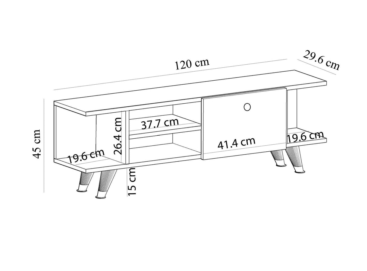 Comoda TV Fantery cu Rafturi si Usa, Nuc - Stejar, 120x45x30 cm - Nuc