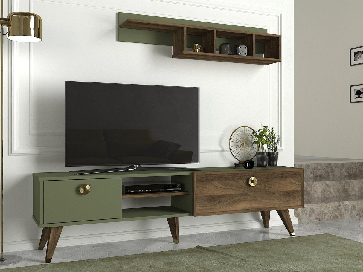 Comoda TV Heron cu biblioteca, Nuc, 180x32.5x48 cm