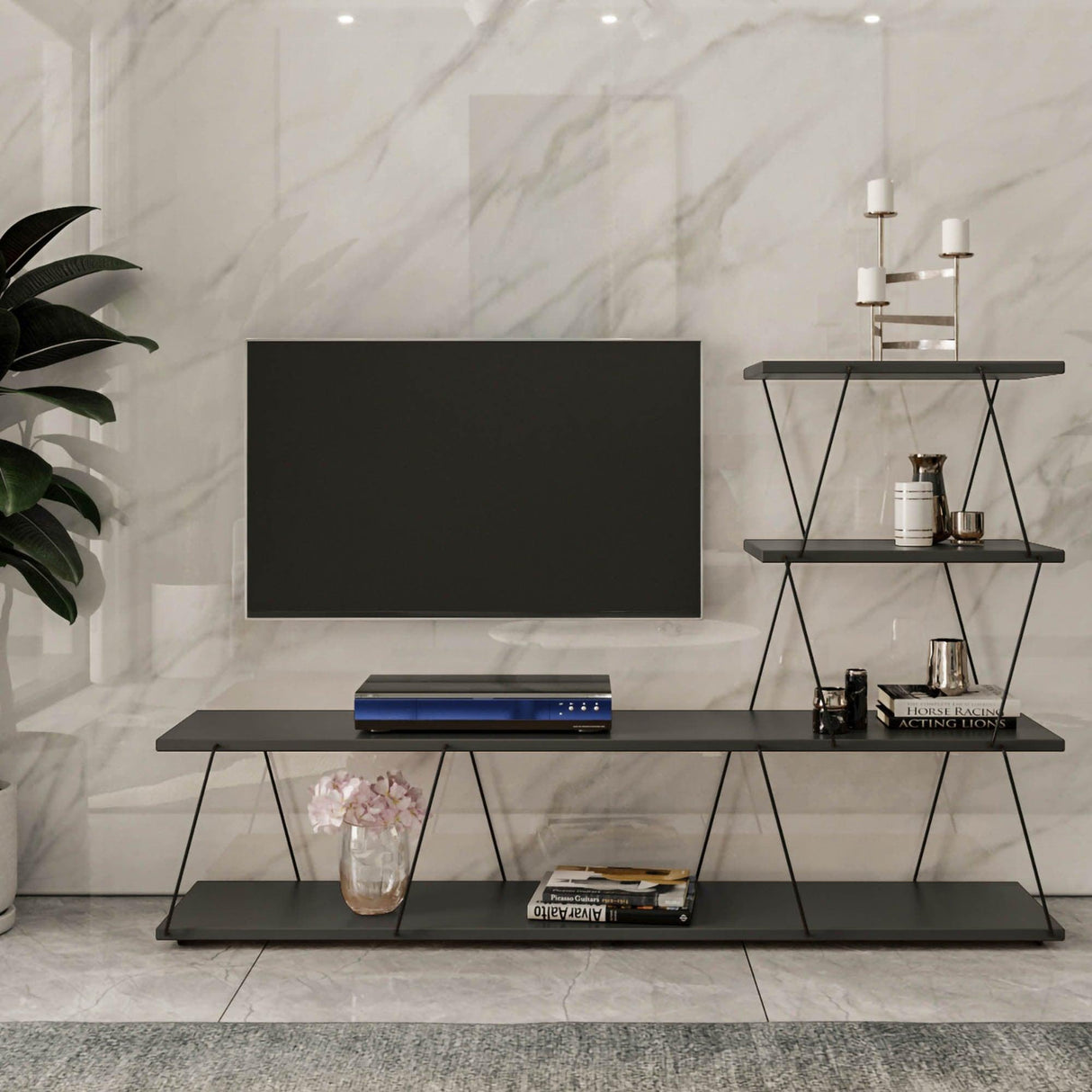 Comoda Tv ilgaz, Alb - Crem - Gri, 150x93x30 cm - Gri