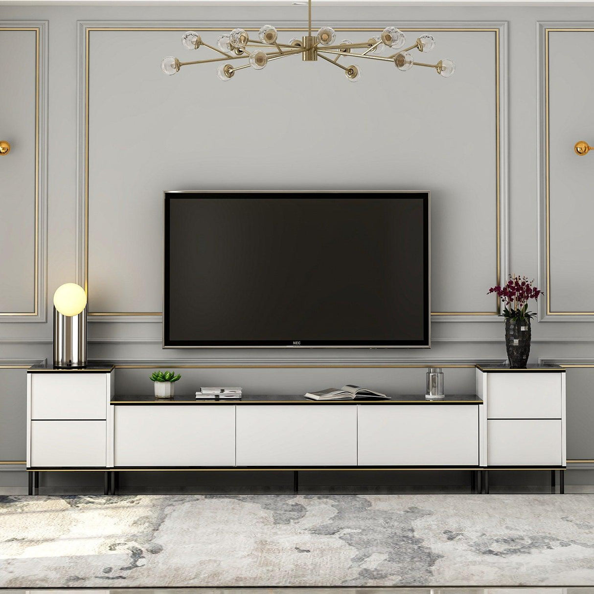 Comoda Tv Imaj, Gri, 180x45x35 cm - Auriu alb negru