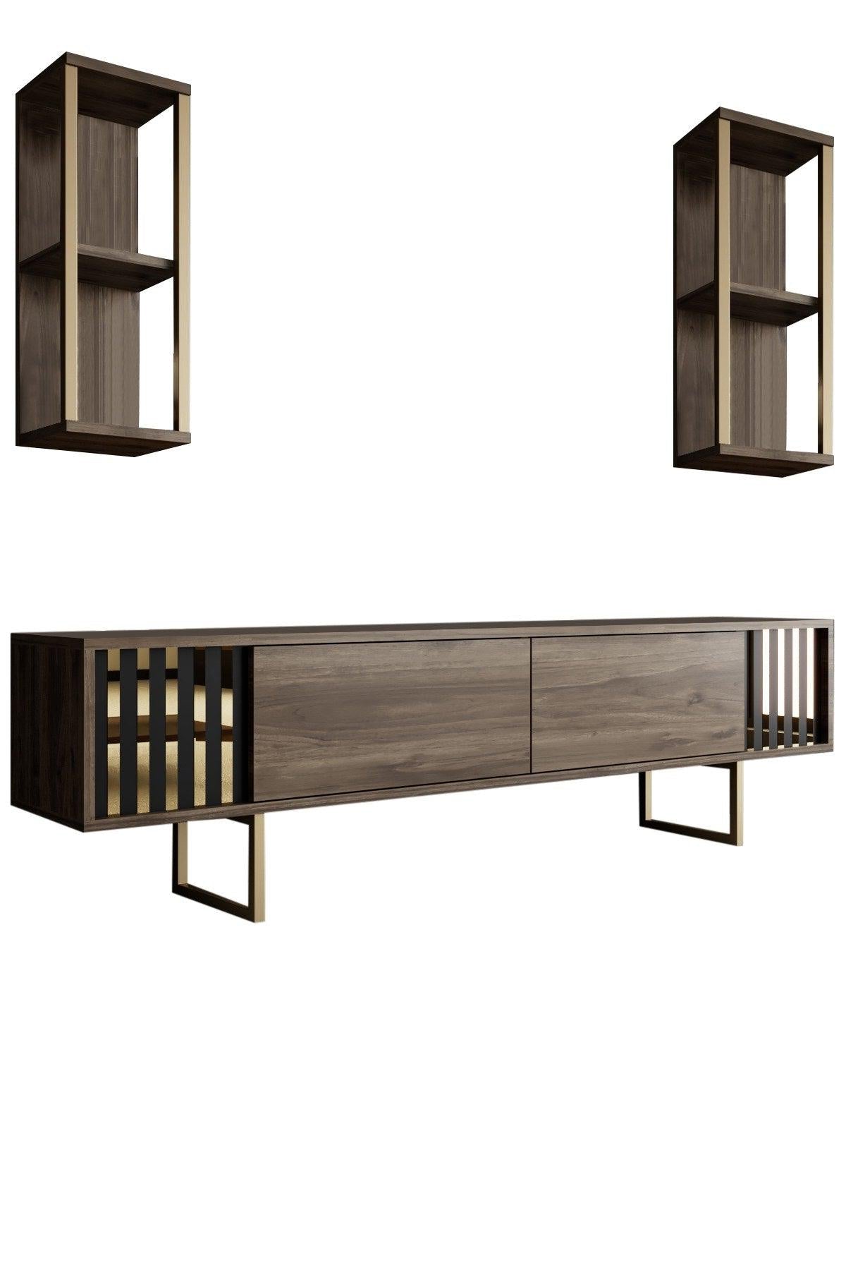 Comoda Tv Lux Gold Line Tv Stand Stylish, Alb - Nuc - Gri, 180x30x18 cm - Maro