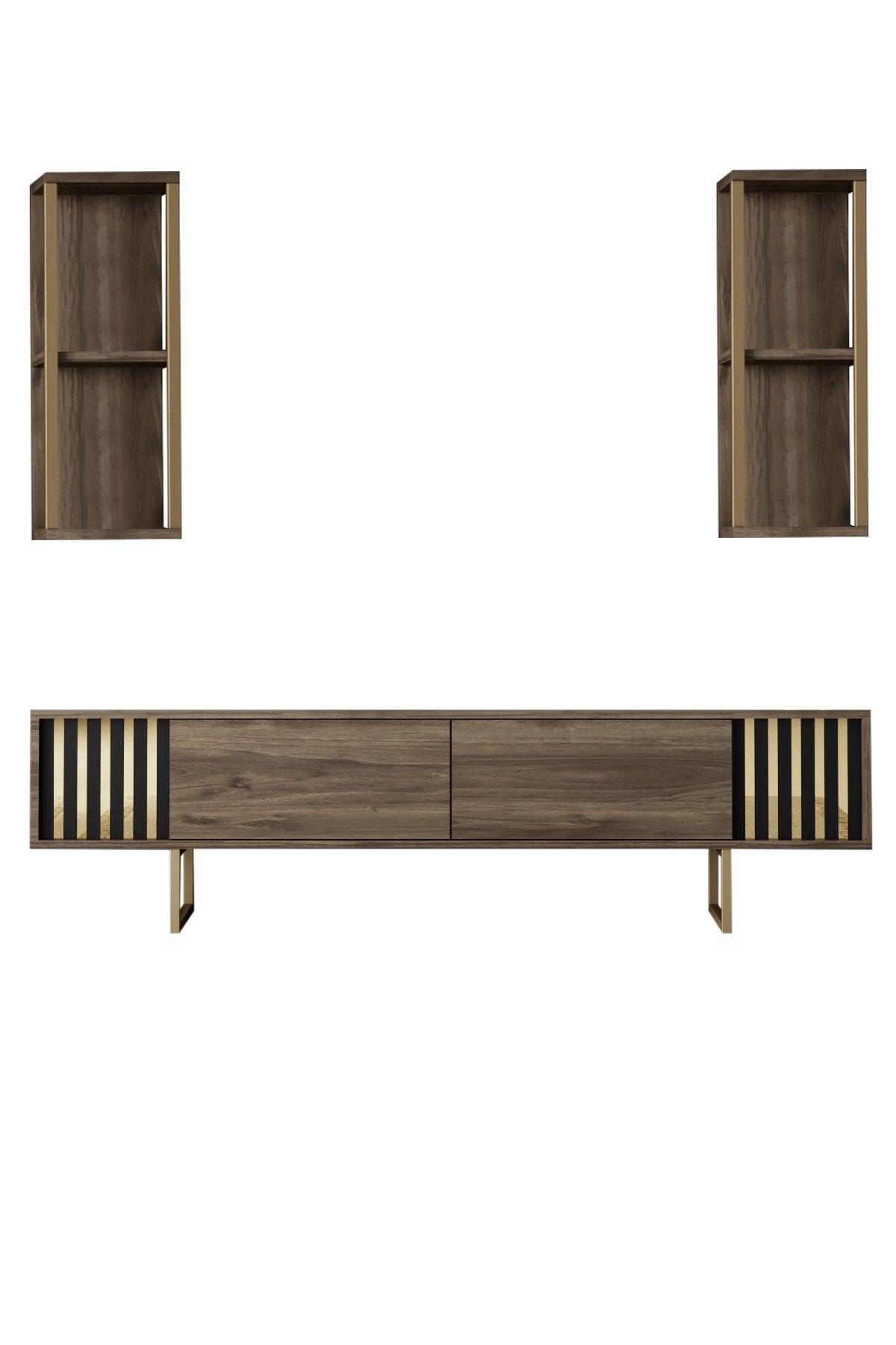 Comoda Tv Lux Gold Line Tv Stand Stylish, Alb - Nuc - Gri, 180x30x18 cm - Maro