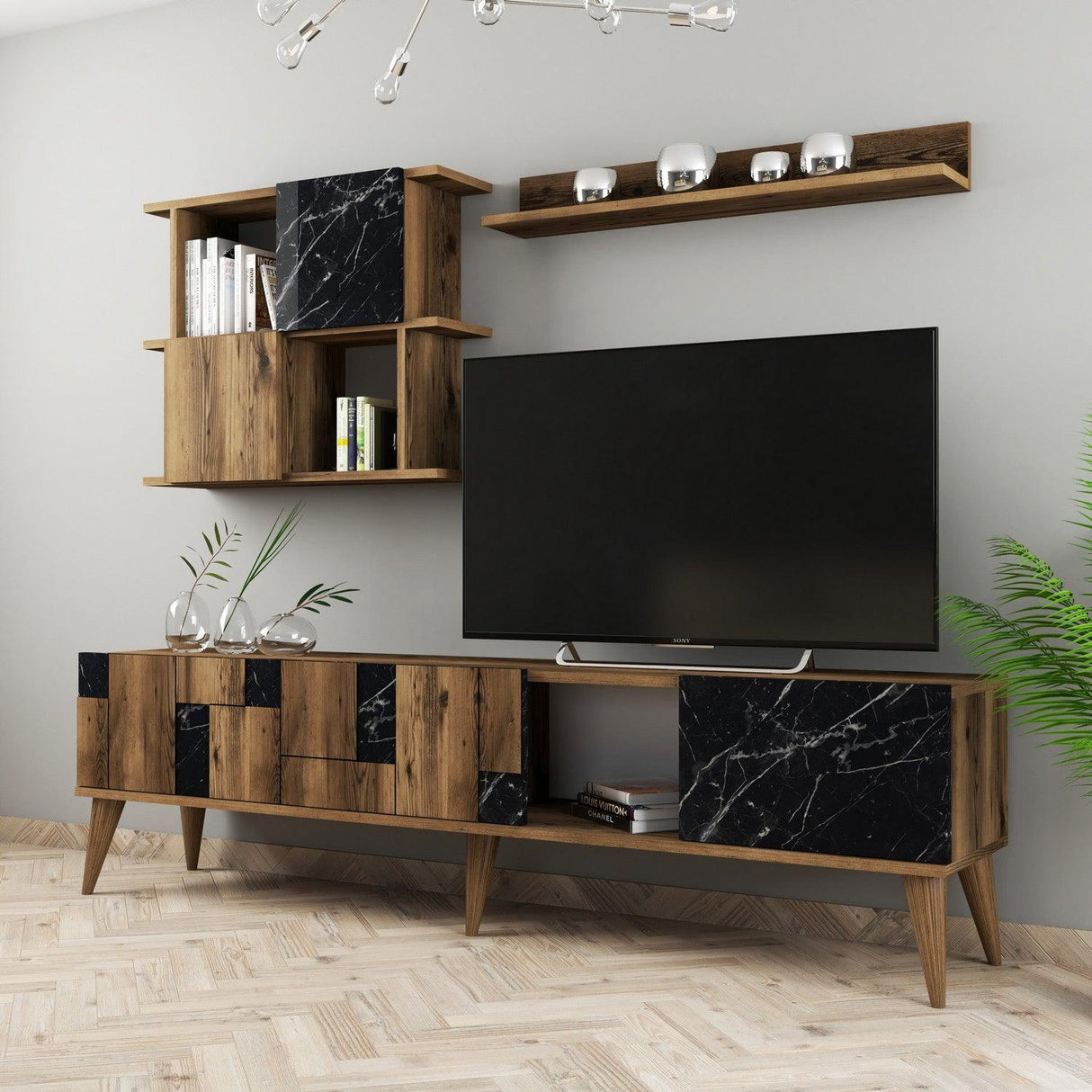Comoda Tv Madrid TV Unit, Nuc, 34x49x180 cm - Nuc Negru