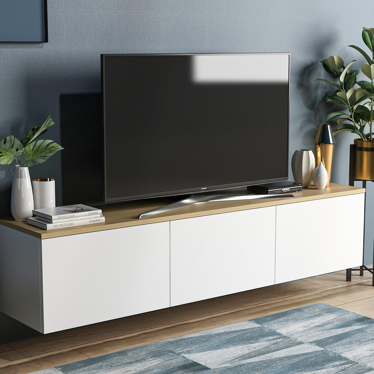 Comoda Tv Neon cu 3 Compartimente, Alb, 160x35x32 cm