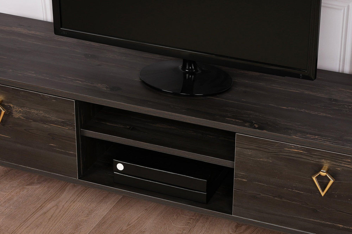 Comoda TV Posh, Alb - Maro inchis, 143x47x40 cm - Maro